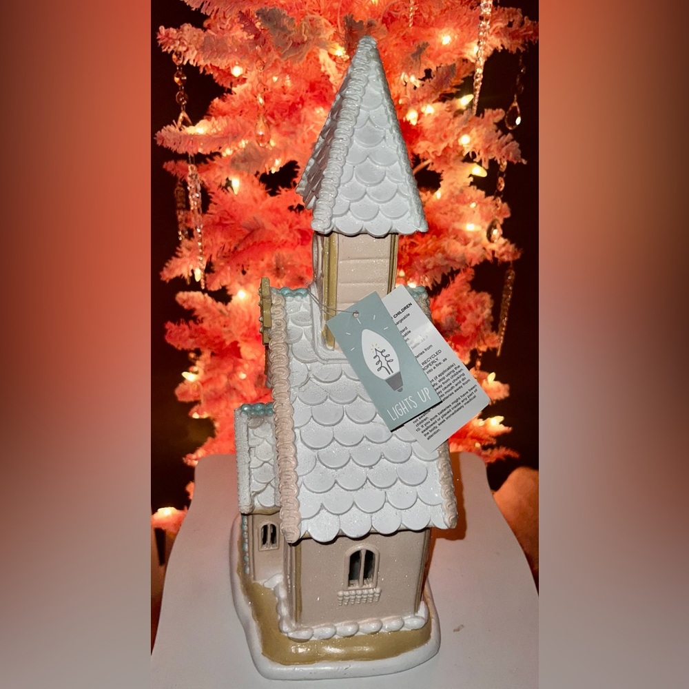 Raz Imports Pink pastel church Gingerbread sugar castle 15” lights up Victorian - Picture 5 of 10